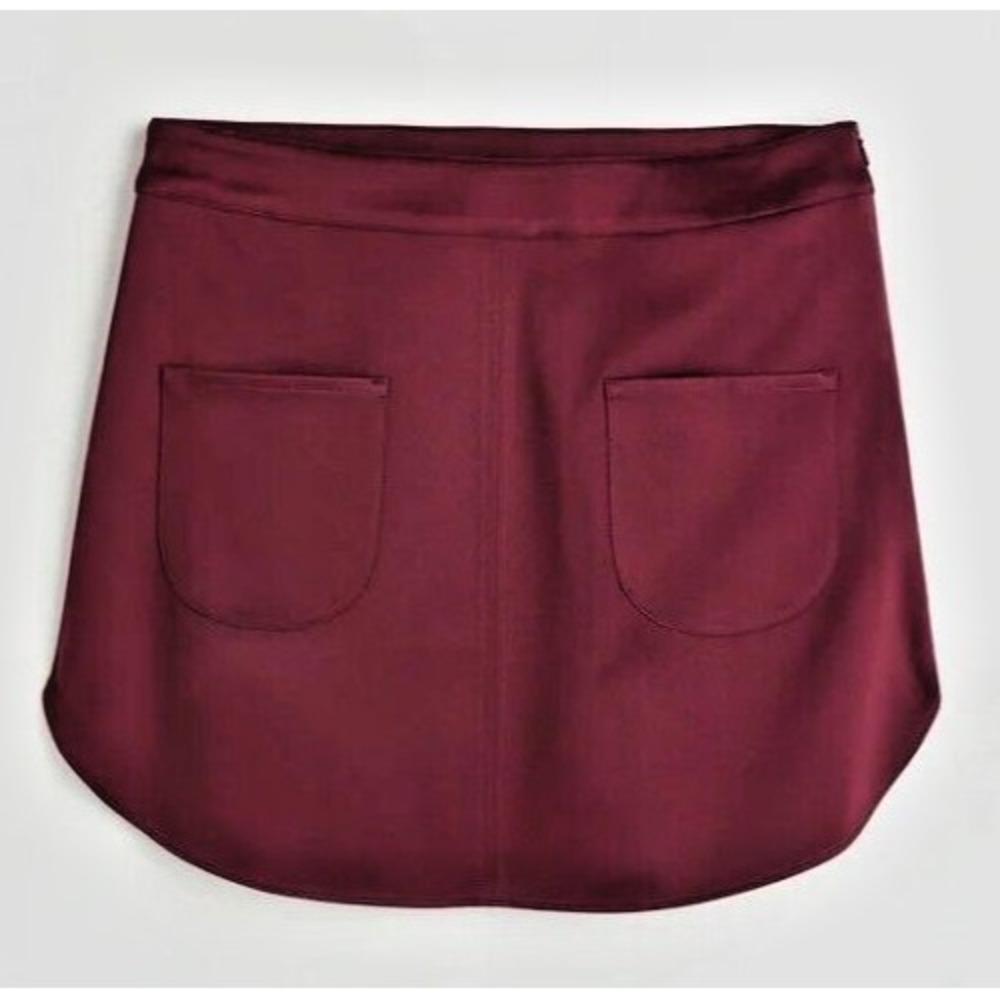 H&M | Womens SZ 14‎ Skirt Burgundy Satin | Mini Pencil Front Pockets Side Zipper